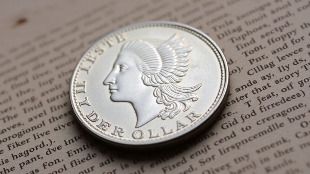 Close-up of a valuable silver dollar coin.