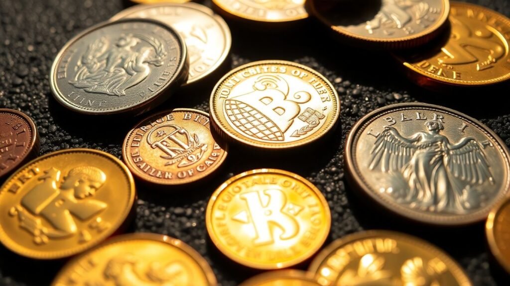 Collection of rare gold and silver coins.