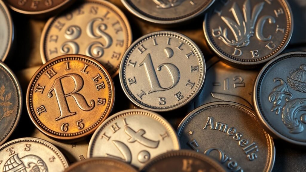 Close-up of coins with detailed mintmarks.