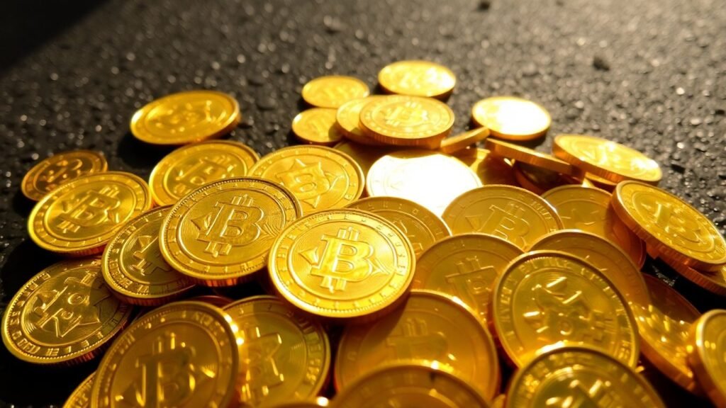 Pile of shiny gold coins
