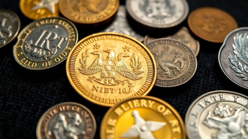 Collection of rare gold and silver coins.