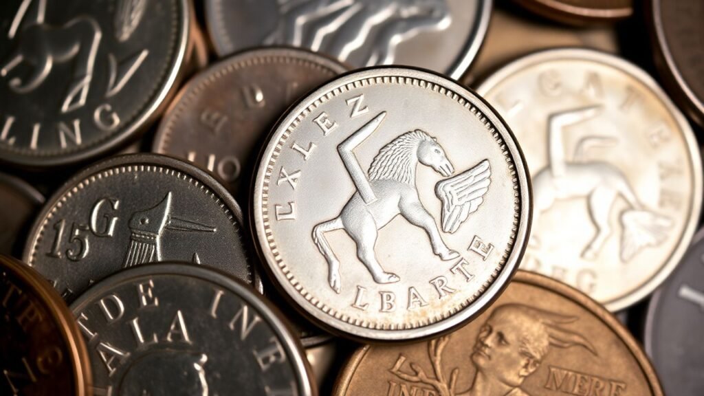 Close-up of graded coins showing different conditions.
