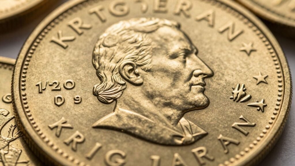 Gold Krugerrand coin close-up