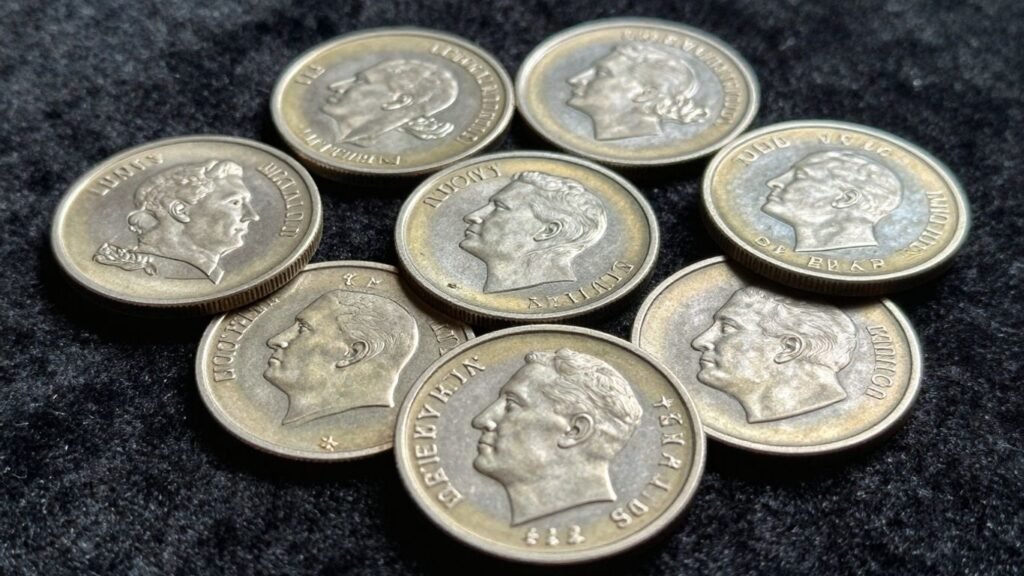 Shiny coins on dark velvet, preventing tarnish.