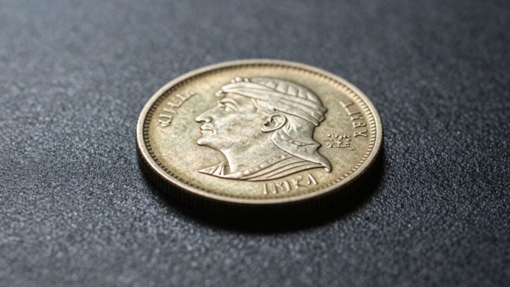 Close-up of a valuable rare coin.