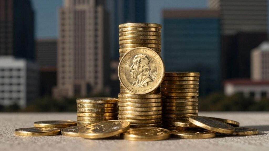 Gold rounds and Austin skyline