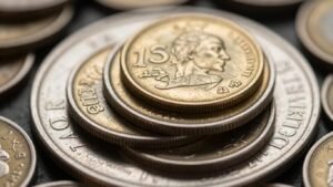 Silver and gold coins piled together