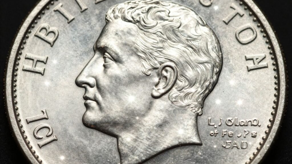 Proof coin finish details, mirror and frosted contrast.