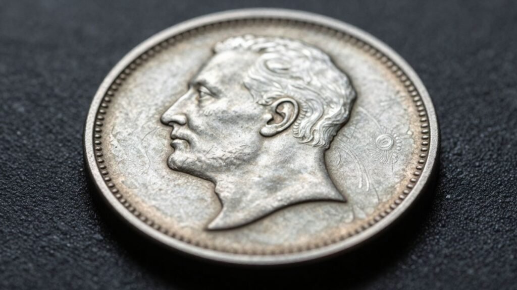 Close-up of a cartwheel coin's luster and details.