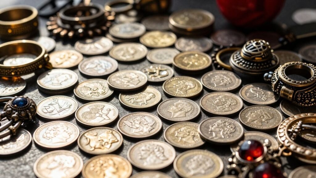 Austin collection items: coins, jewelry, and unique collectibles.