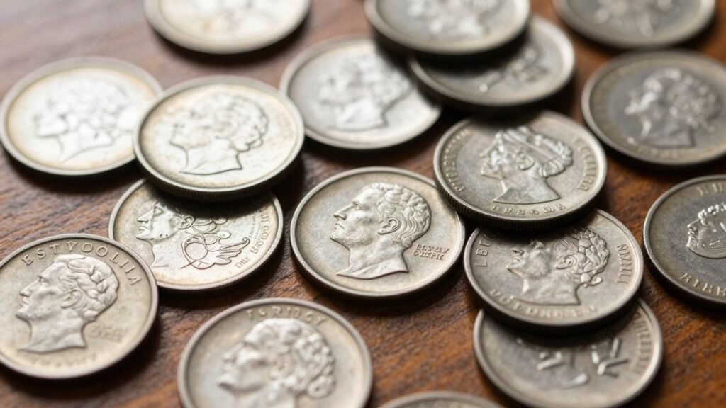 Collection of error coins with visible minting flaws.