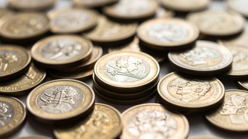Pile of valuable gold and silver coins.