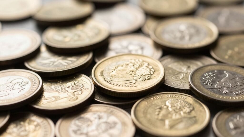 Collection of gold and silver coins for liquidation.