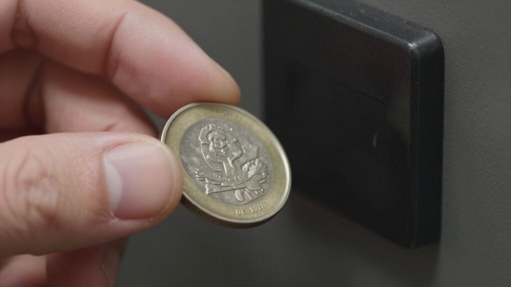 Hand holding coin near magnet for testing