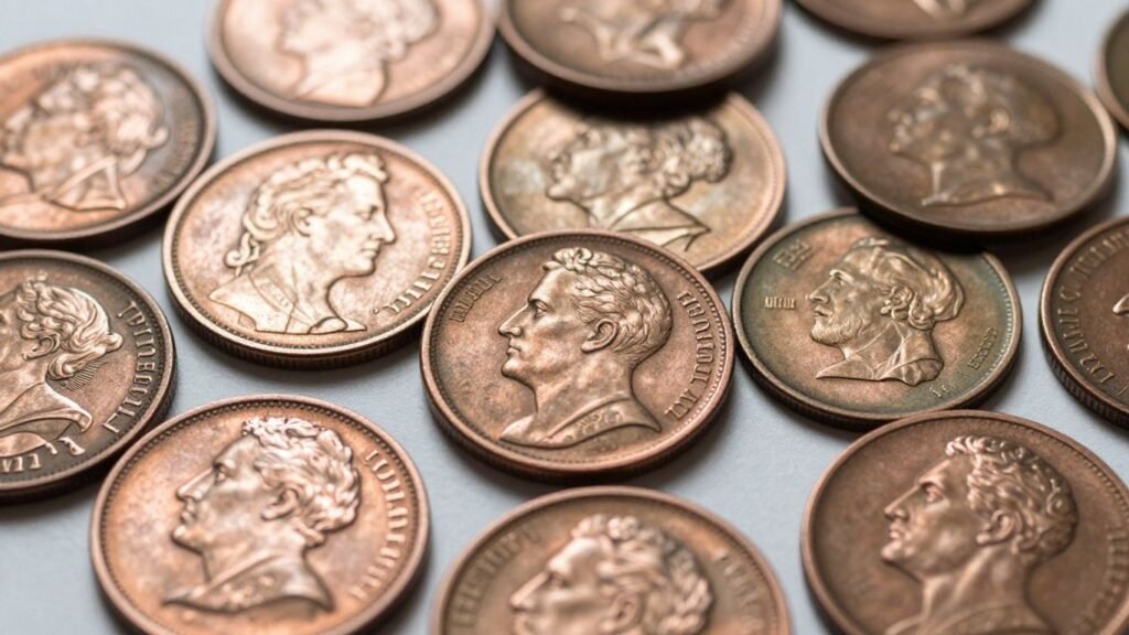 Collection of vintage Flying Eagle cents coins.