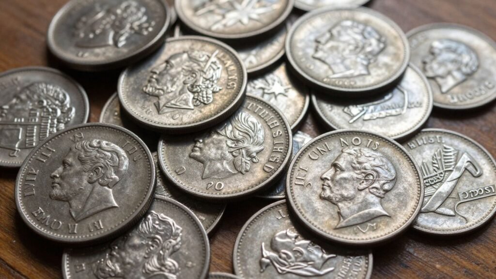 Pile of constitutional silver coins