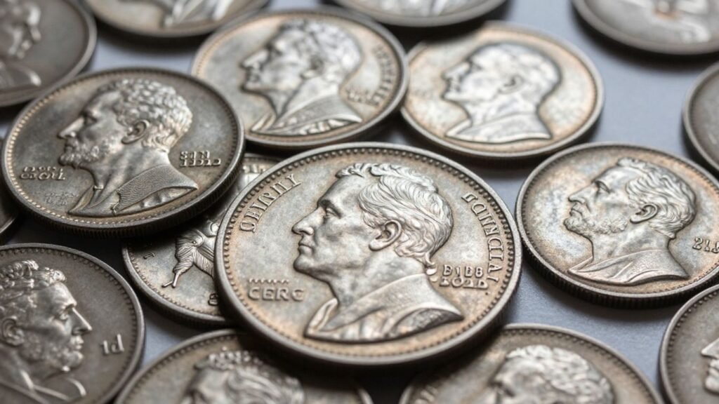 Collection of vintage constitutional silver coins.