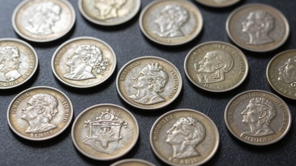 Valuable old coins displayed for appraisal