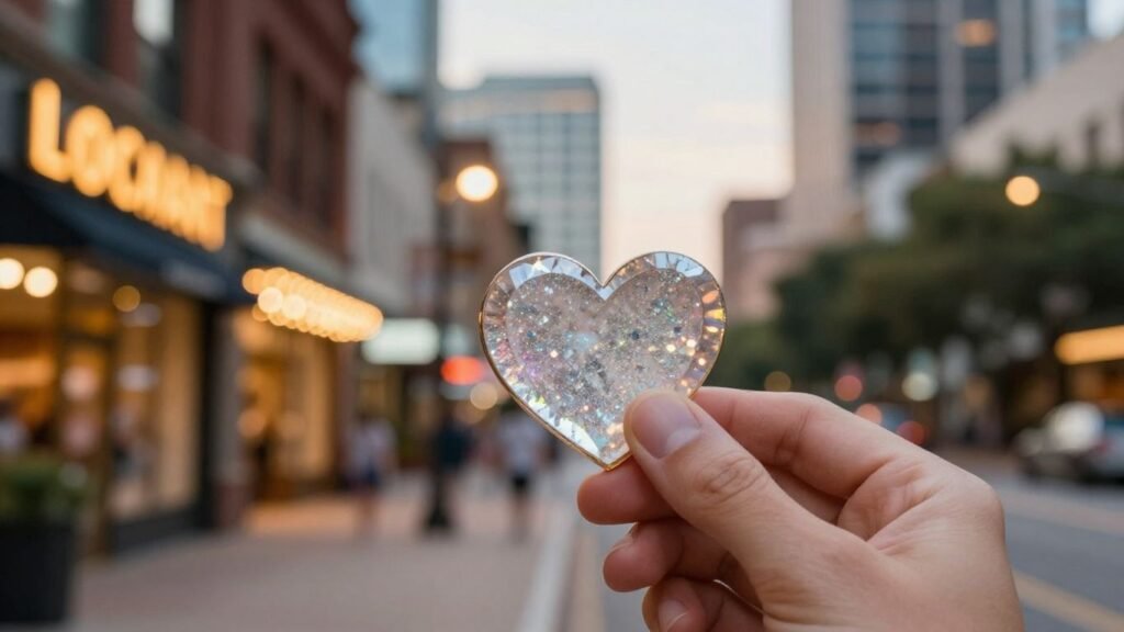 Austin street with love tokens for sale.