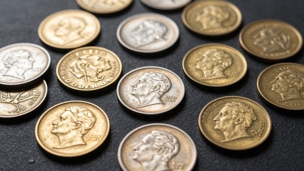 Antique coins, gold and silver, historical market cycles.