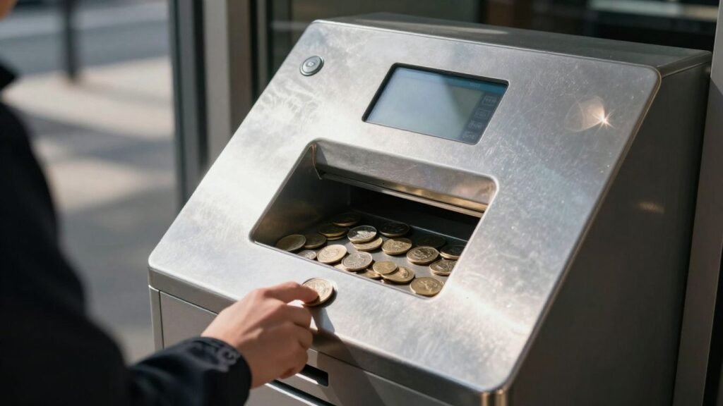 Austin coin sorting kiosk with a person using it.