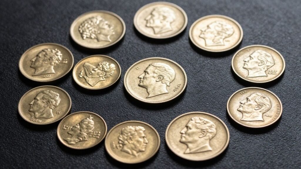 Collection of vintage Stella coins with intricate details.
