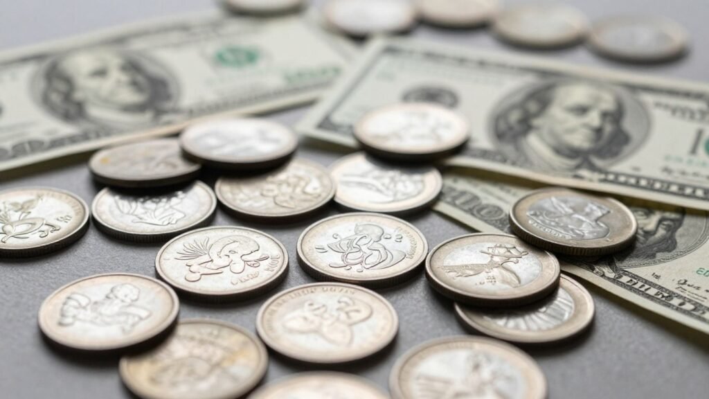 Collection of so-called dollars for sale.